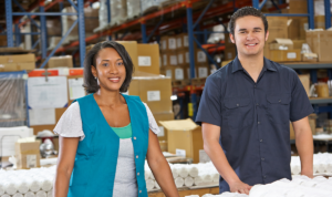 happy factory workers